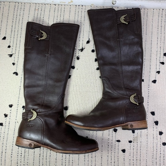UGG Australia Amberlee Brown Leather Riding Boots - Picture 11 of 11